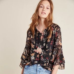 Anthropologie Black Floral Blouse